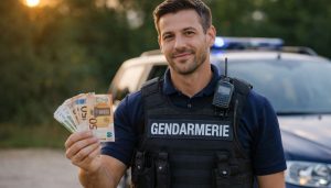 Gendarme avec des billets de 50 euros