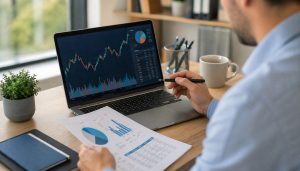 Bureau moderne avec analyse financière