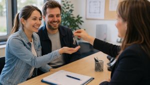 Échange de clés dans un bureau moderne