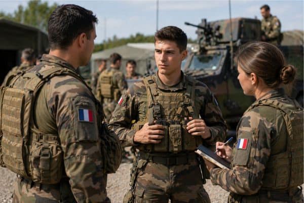Discussion au camp militaire en journée