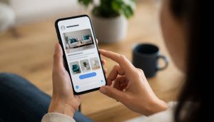 Utilisation du smartphone dans un intérieur cosy