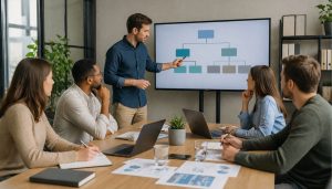 exemple de réunion dans bureau d'entreprise