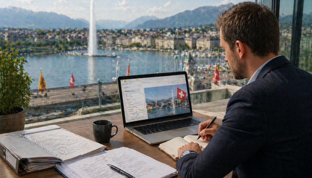 Bureau moderne avec vue sur lac