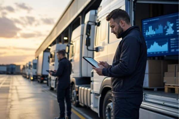 Scène logistique industrielle au crépuscule
