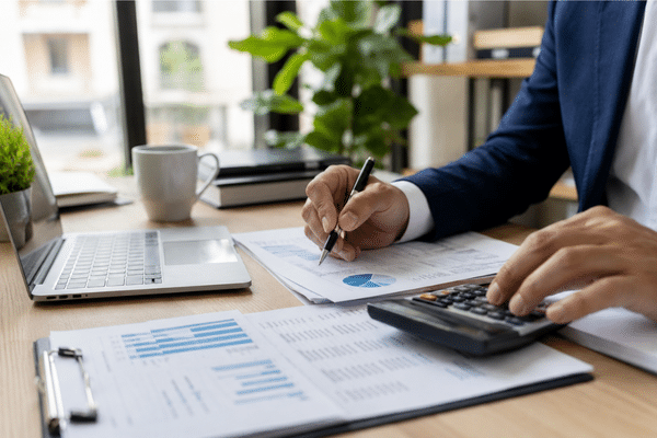 Bureau moderne avec documents financiers