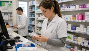 Pharmacie moderne et travail en cours