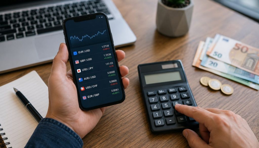 Calculatrice et trading dans un bureau