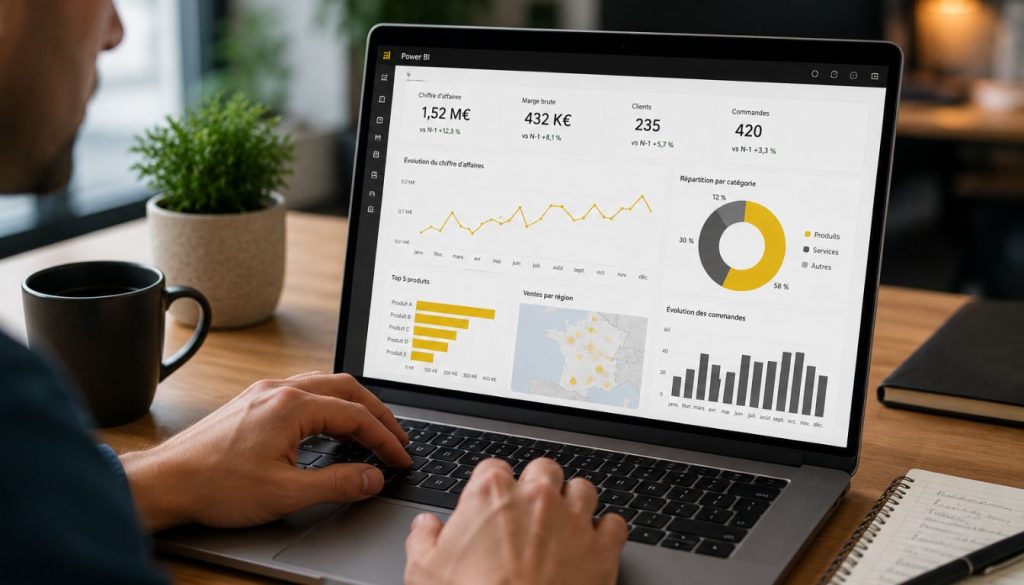 Bureau moderne avec tableau de bord Power BI