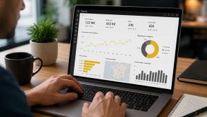 Bureau moderne avec tableau de bord Power BI