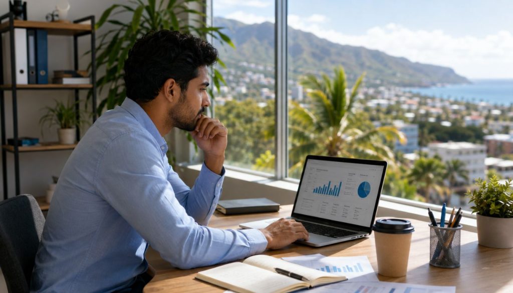 Bureau moderne avec vue tropicale