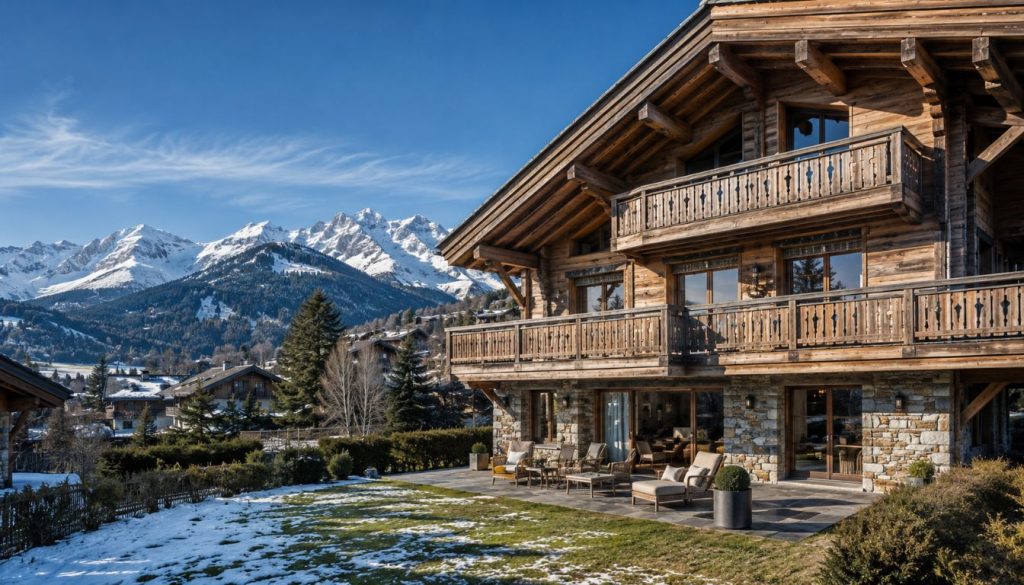 Chalet alpin sous un ciel bleu