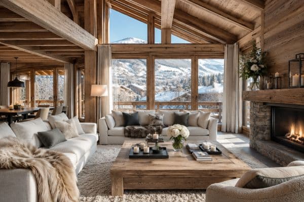 Chalet intérieur avec vue montagne
