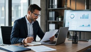 Homme de bureau concentré au travail