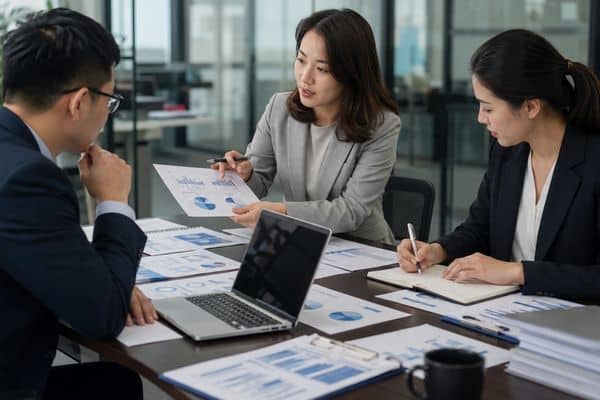 Réunion professionnelle autour d'une table de conférence