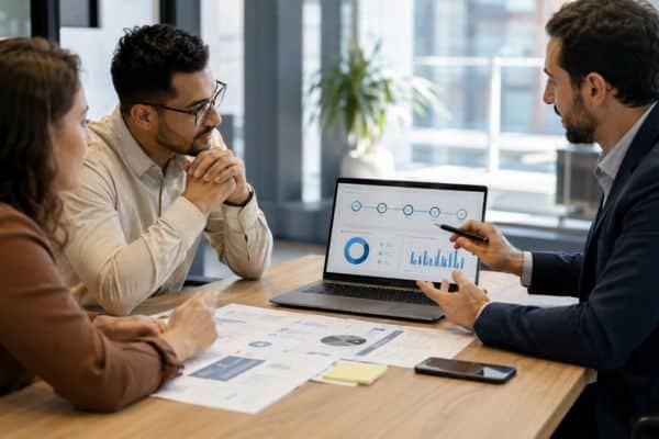 Réunion collaborative dans un bureau lumineux